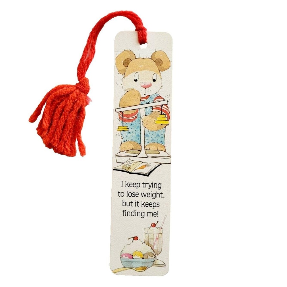Vintage 80s diet Bookmark trying lose weight mouse, 1980 Antioch Bookplate H-322